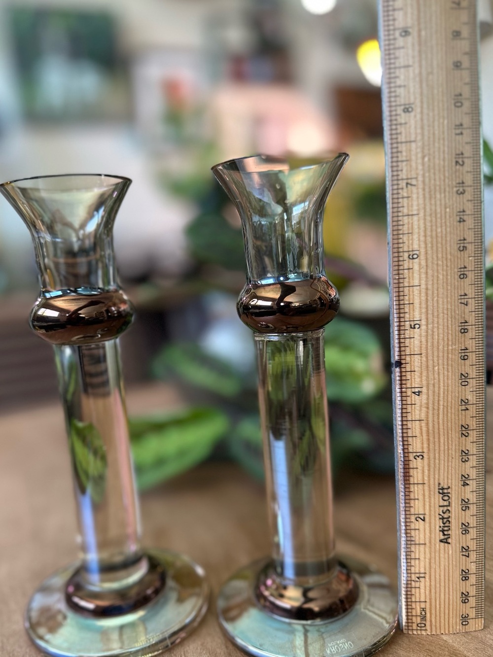 Pair of Vintage Krosno Poland Hand-Blown Smoky Glass Candlestick Holders - Picture 2 of 4